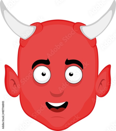 Vector illustration of a cartoon devil face with a happy expression