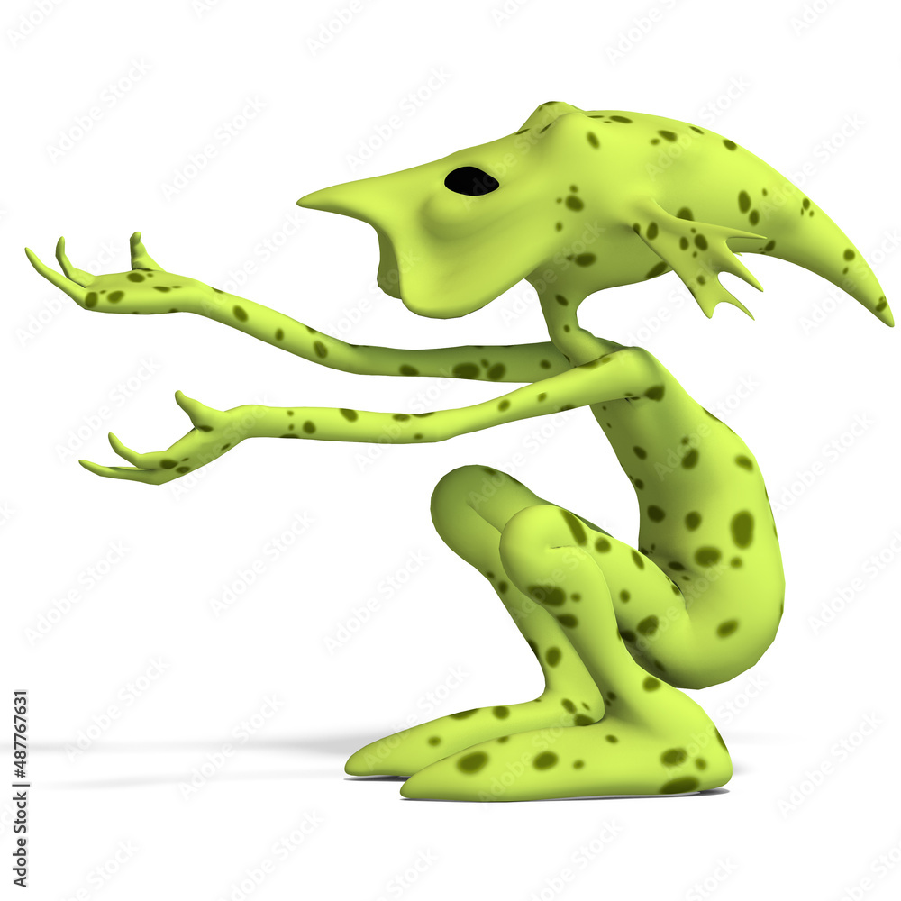 Fototapeta premium 3D-illustration of a cute and funny cartoon alien gesticulating