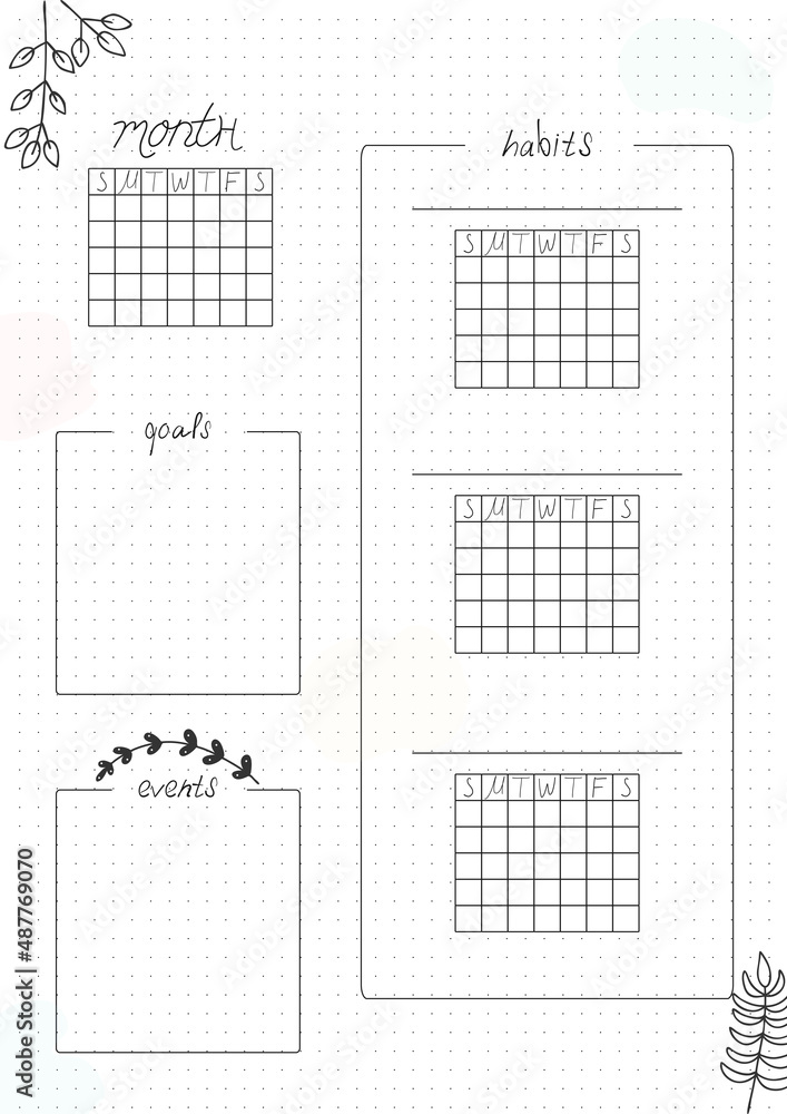 Printable A4 paper sheet, bullet journal page with hand drawn flowers ...