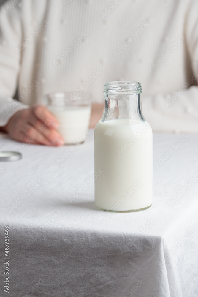 Fresh Milk on the table with white tablecloth Fresh Milk on the table with white tablecloth