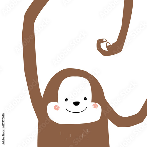 Funny cartoon monkey. Childish cute graphic. Vector hand drawn illustration.