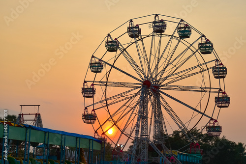 Beautiful view of the ferris wheel against the twilight sky. Sundowning view. Tamil Nadu  India.