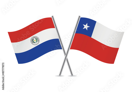 Paraguay and Chile crossed flags. Paraguayan and Chilean flags, isolated on white background. Vector icon set. Vector illustration.