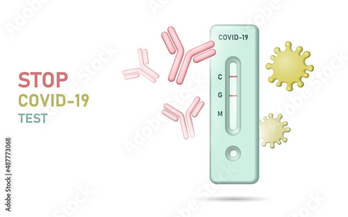 3D antigen rapid test COVID-19 disease. Flat isolated home self analysis diagnostic. Coronavirus home quarantine vector illustration