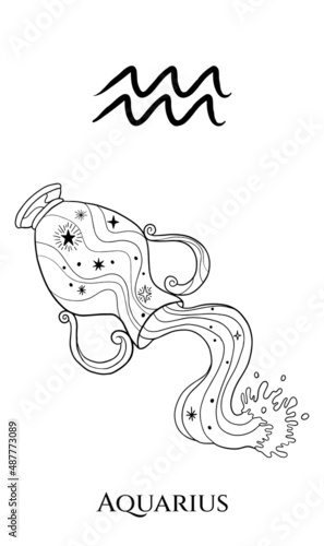 illustration of amphora with water, aquarius zodiac sign