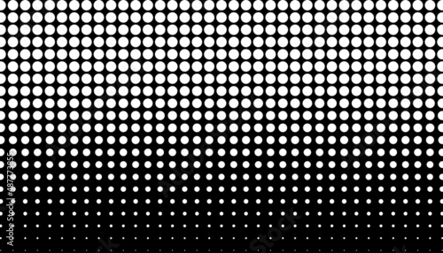 Retro halftone gradient from dots. Monochrome white and black halftone background with circles. Vector illustration