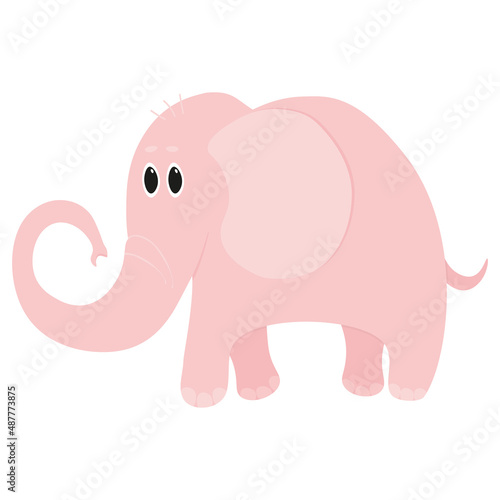 Pink elephant. Cute little animal. Cartoon style elephant. Kids vector illustration. Flat design. Greeting card design for girl or boy. Baby room decoration. Kids clothes print design.