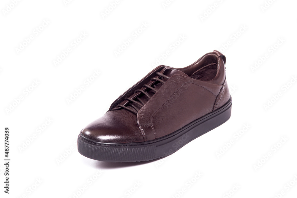 perfect man leather shoes on white background