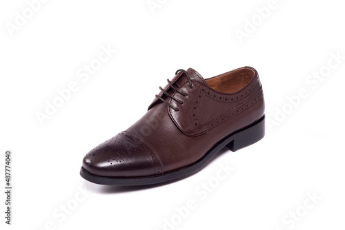 perfect man leather shoes on white background