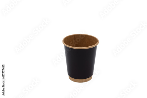 Black with brown paper glass for water on a white background