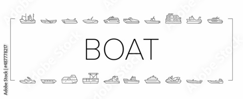 Boat Water Transportation Types Icons Set Vector . photo