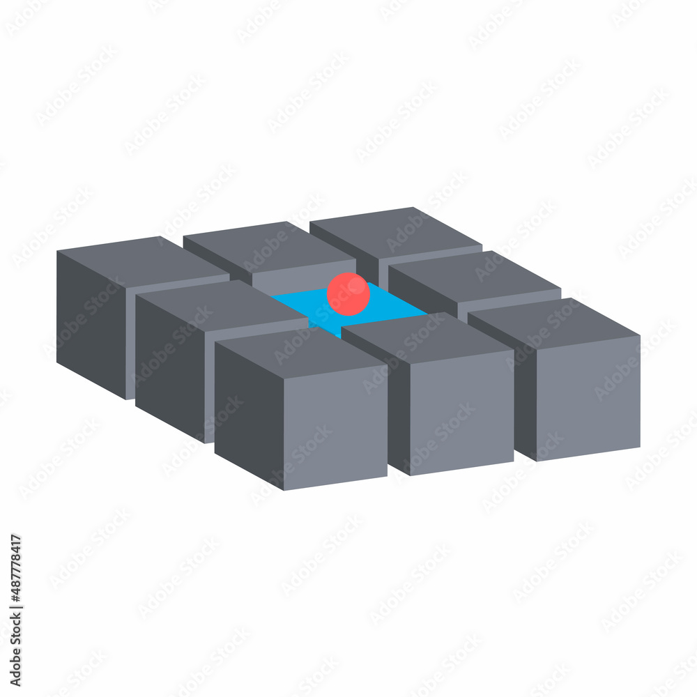 Ball with a cube. Bouncing ball on cubes, vector illustration