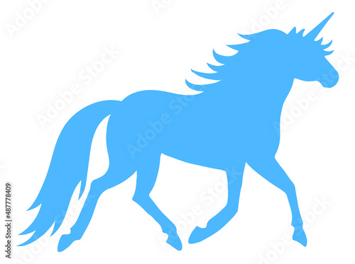 Blue unicorn silhouette. Magic horse icon. Fairytale symbol