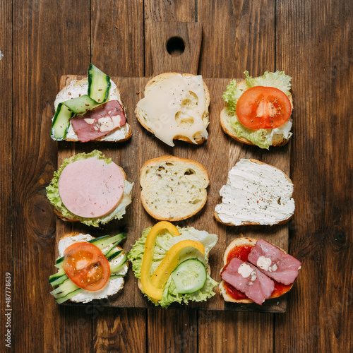 sandwiches with meat and vegetables