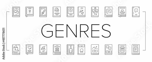 Literary Genres Books Collection Icons Set Vector .