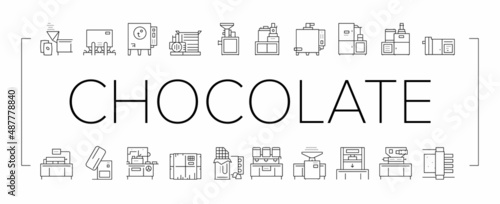 Chocolate Production Collection Icons Set Vector .