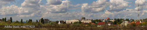 Outskirts of Chisinau. Panorama with the capital of Moldova. Cloudy sky before the rain.