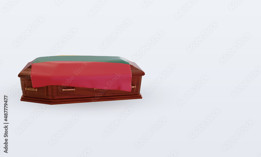3d coffin Lithuania flag rendering left view 3d coffin Lithuania flag rendering left view