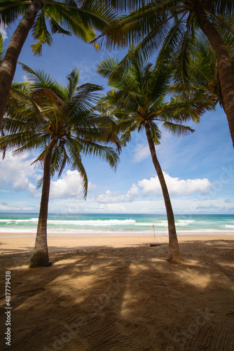 Nature landscape view of beautiful tropical beach and sea in sunny day. Beach sea space area