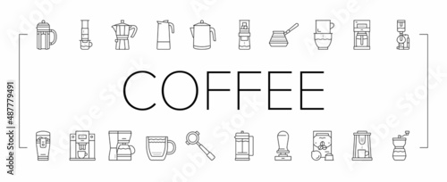 Coffee Make Machine And Accessory Icons Set Vector . photo