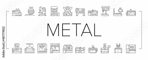 Metal Working Machine Collection Icons Set Vector .