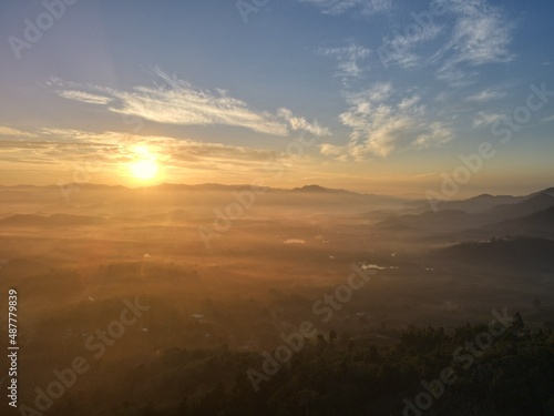 Aerial view landscape sunset over mountain