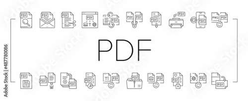 Pdf Electronic File Collection Icons Set Vector .
