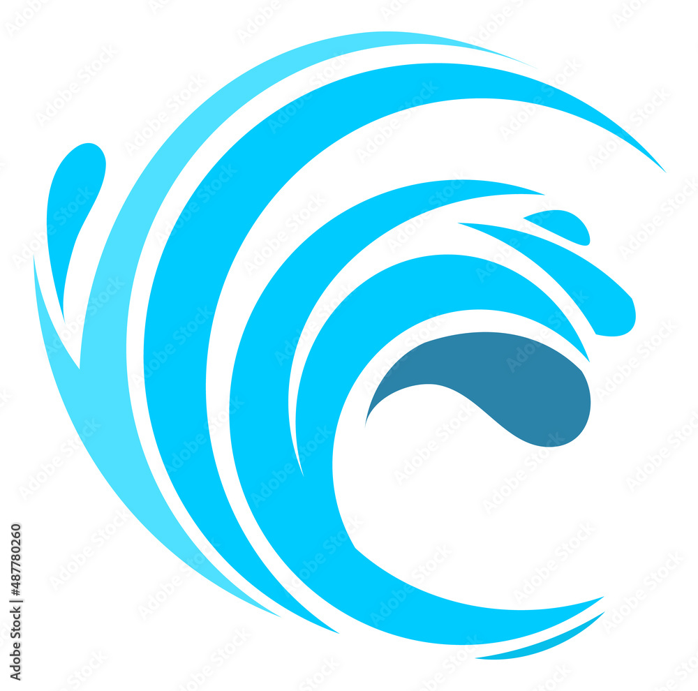 Water splash icon. Blue water stream curl Water splash icon. Blue water stream curl