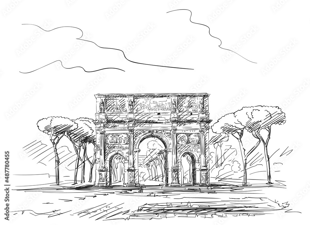 triumphal arch in Rome vector drawing