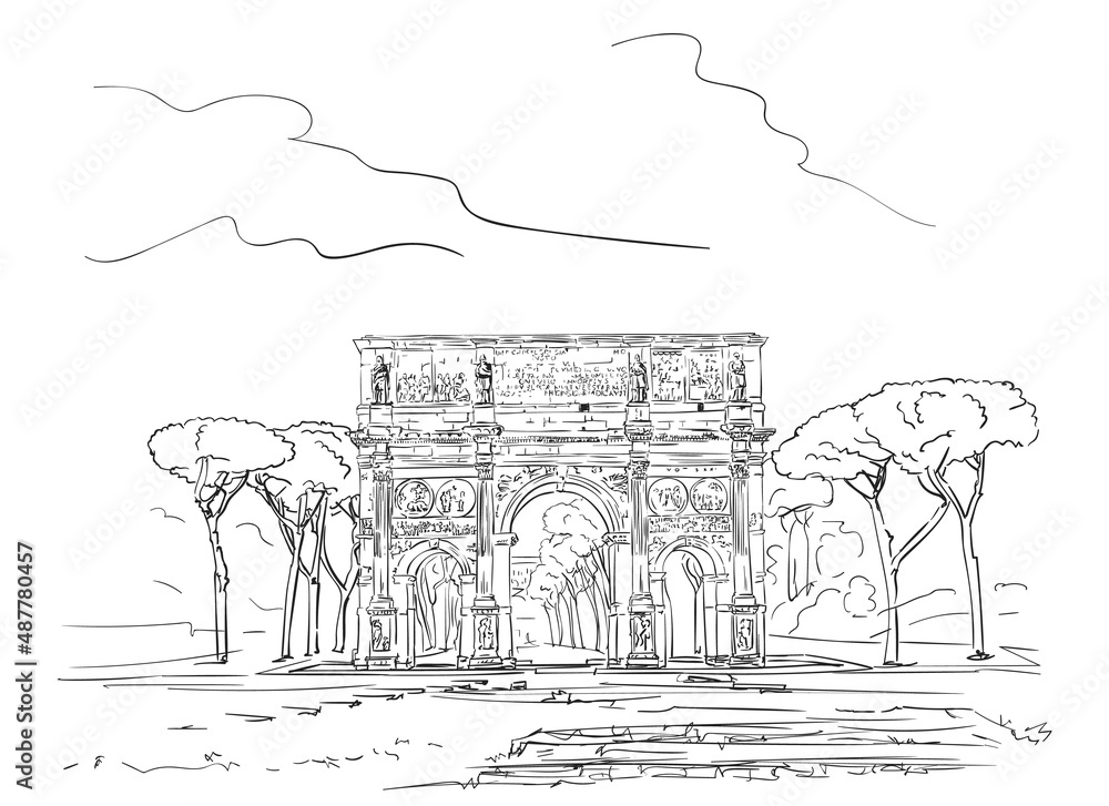 triumphal arch in Rome vector drawing triumphal arch in Rome vector drawing