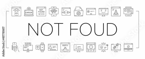 Not Found Web Page Collection Icons Set Vector .