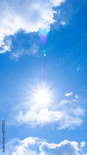 Panorama background material of refreshing blue sky and flare of clouds and sun_05