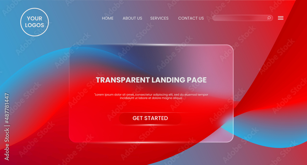 Realistic glass effect background website and landing page template design Realistic glass effect background website and landing page template design