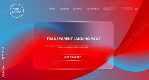Realistic glass effect background website and landing page template design	