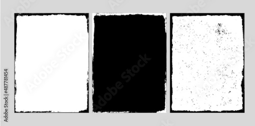 Conjunto de fondos o banners grunge retro abstractos en blanco y negro. Ilustración abstracta de textura papel sucio, manchado, imagen vectorizada