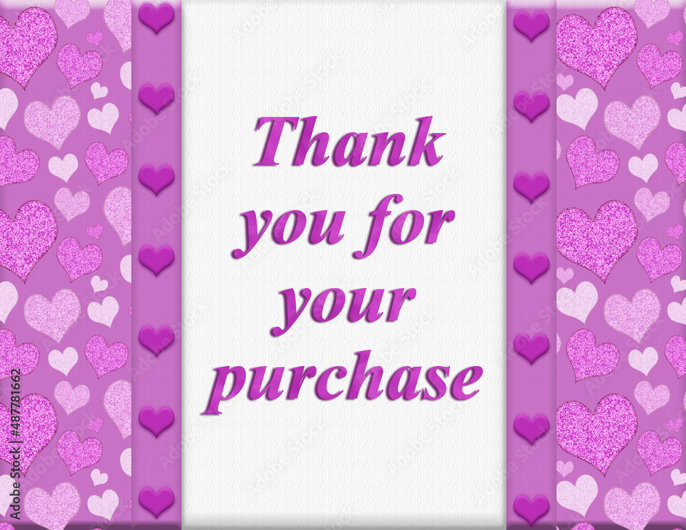 Thank you for your purchase message with pink hearts