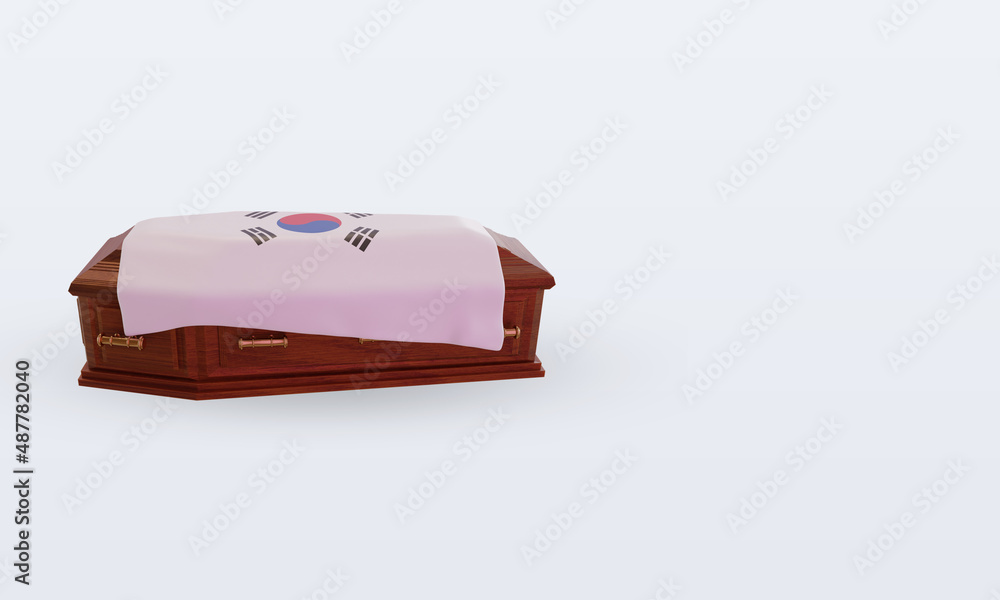 3d coffin South Korea flag rendering left view 3d coffin South Korea flag rendering left view