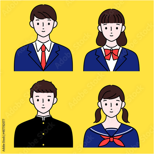 ブレザーの女子生徒・男子生徒とセーラー服の女子生徒・学ランの男子生徒のイラスト