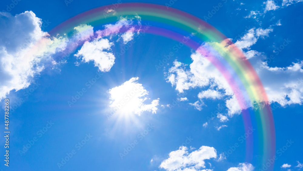Panorama background of rainbow-covered blue sky and sun_10 Panorama background of rainbow-covered blue sky and sun_10