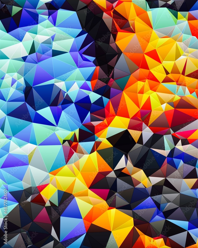 Fototapeta premium Abstract Colorful Geometrical Artwork,Abstract Graphical Art Background Texture,Modern Conceptual Art,Synthwave Aesthetic Poster Print, 3D Rendering
