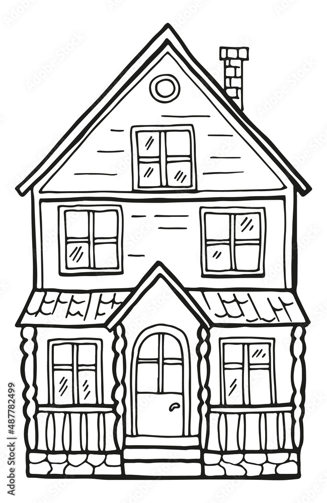 Cute house in hand drawn style. Cozy doodle home