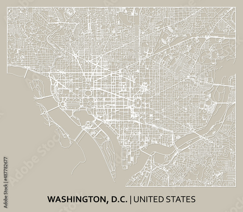 Washington, D.C. (United States) street map outline for poster, paper cutting. High printable detail travel map vector.