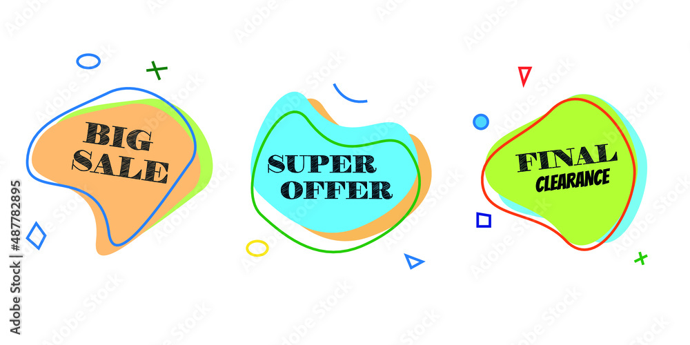 Fluid shape Sale element banner. Vector best offer splash badge discount bubble design Fluid shape Sale element banner. Vector best offer splash badge discount bubble design