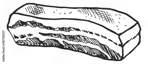 Bacon sketch. Raw meat product. Fresh cooking ingredient