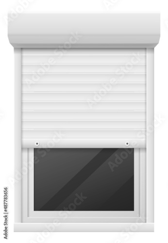 Window frame with half open blinds. Rolling shutter template