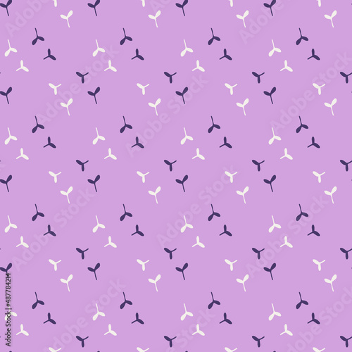 Tree leaves, wild rose, bush thickets seamless pattern in white. Line drawing. Naturalness of materials. Vector print. trendy purple color. Trendy purple color.