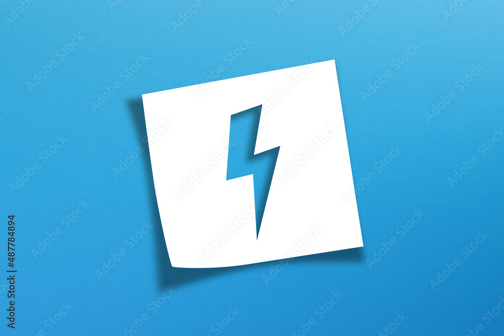 Energy, power symbol on white note paper with blue background. Sustainability and environmental concept Energy, power symbol on white note paper with blue background. Sustainability and environmental concept