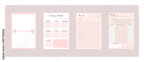 A set of separate A4 sheets for the scheduler. Template for a diary, notepad, organizer. A diary for schedules, personal notes, budget planning and to-do.
