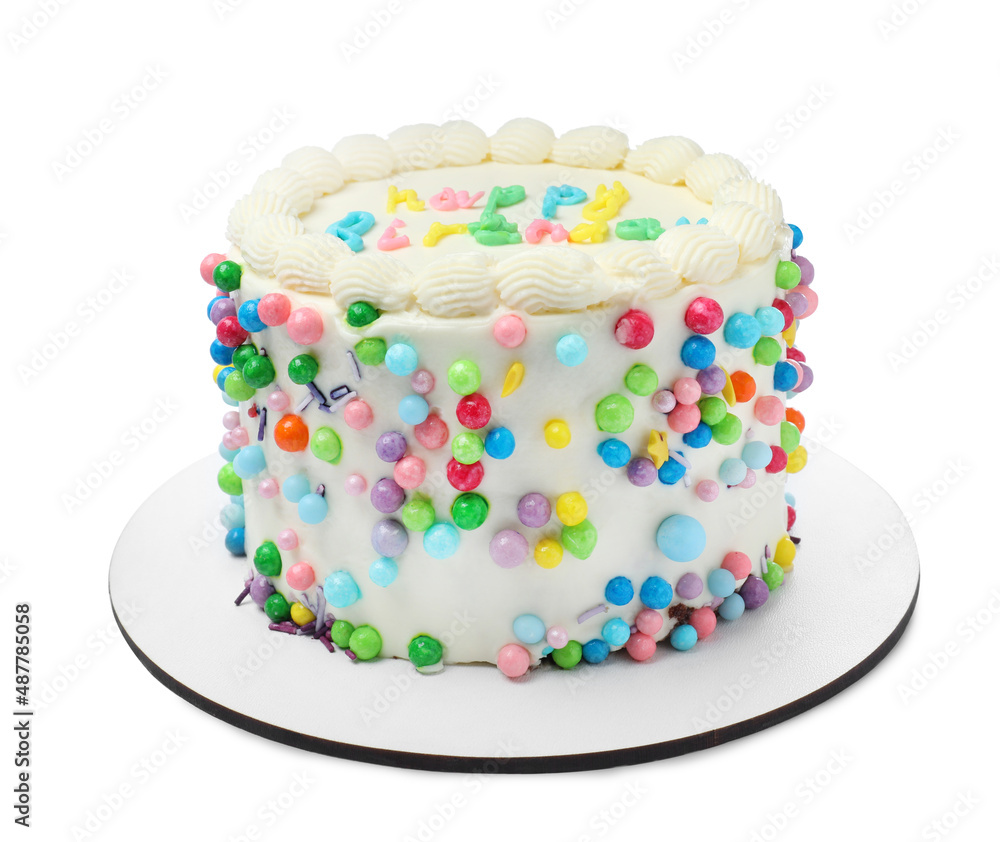 Cute bento cake with tasty cream isolated on white Cute bento cake with tasty cream isolated on white