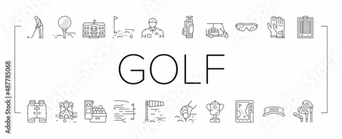 Golf Sportive Game On Playground Icons Set Vector .